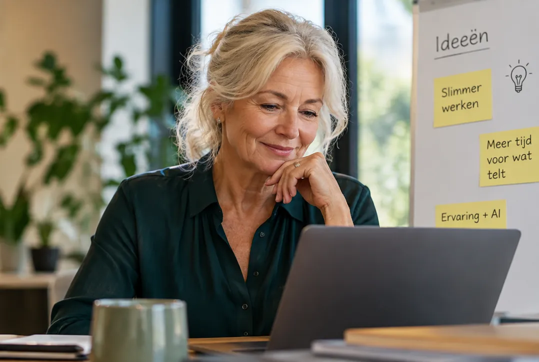 Ervaren vrouwelijke medewerker die AI gebruikt in haar werk